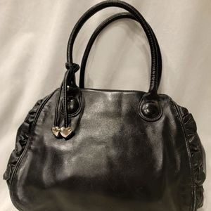 LOVECAT PARIS BLACK GENUINE LEATHER HEART SHOULDER BAG HANDBAG PURSE